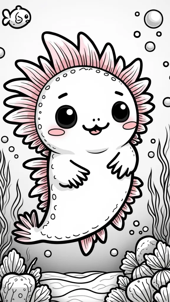 Página para colorear de Kawaii Axolotl gratis